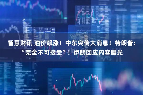 智慧财讯 油价飙涨！中东突传大消息！特朗普：“完全不可接受”！伊朗回应内容曝光