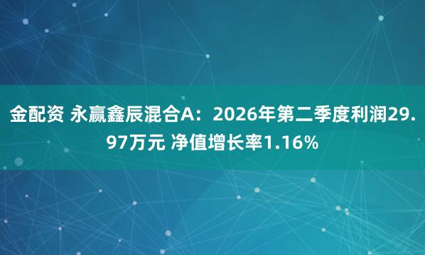 金配资 永赢鑫辰混合A：2026年第二季度利润29.97万元 净值增长率1.16%